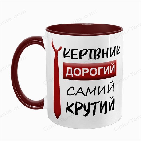 Чашка Руководителю, бордовая с принтом: Крутой 8.1.7 фото