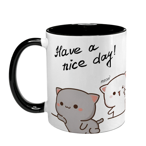 Чашка с котиками кавай, черная с принтом - Have a nice day! 10.76-L фото