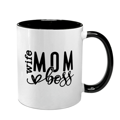 Чашка для Мами, чорна з принтом - Wife MOM boss (Дружина Мама Босс) 1.1.65 фото