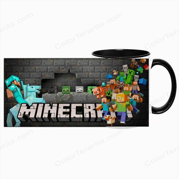 Чашка персонажи minecraft, черная с принтом - майнкрафт 5.0.4.14 фото