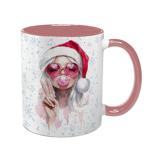 Чашка рождественская , розовая с принтом - CHRISTMAS VIBES 6.4.46 фото
