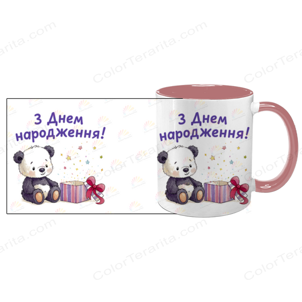 Чашка на ДР, розовая с принтом - с Днем Рождения (мишка) 6.1.26 фото