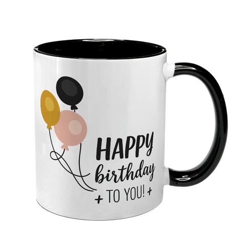 Чашка на ДР, черная с принтом - Happy Birthday to you 6.1.21 фото