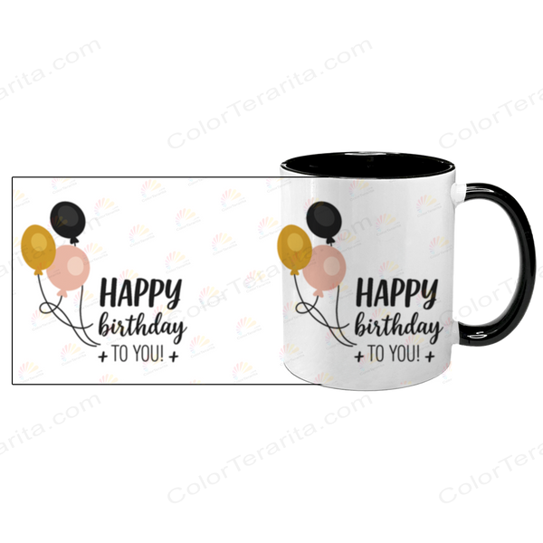 Чашка до Дня Народження, чорна з принтом - Happy Birthday to you 6.1.21 фото