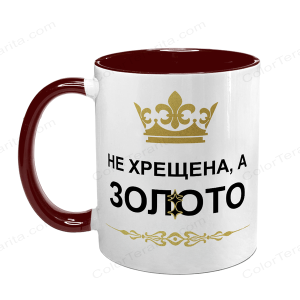 Чашка для Хрещеної, бордова з принтом: Золото 1.13.20-F фото