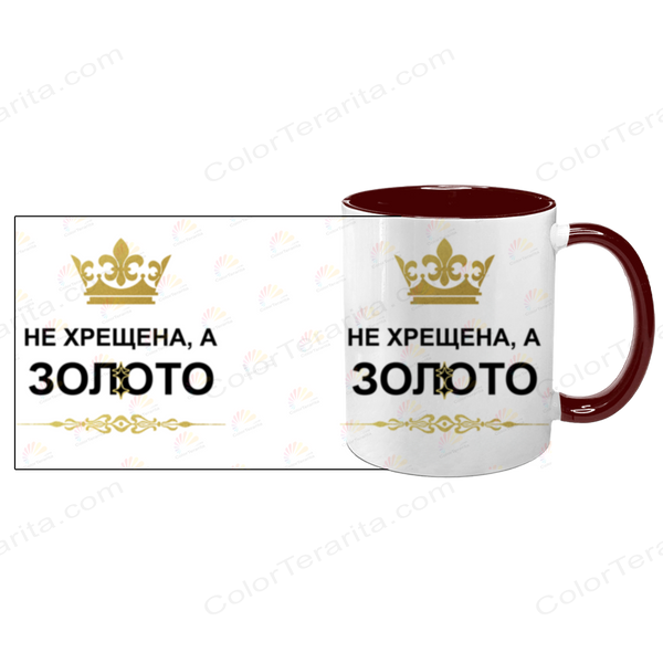 Чашка для Хрещеної, бордова з принтом: Золото 1.13.20-F фото