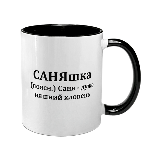 Чашка именная, черная с принтом - САНЯшка 7.2.44 фото