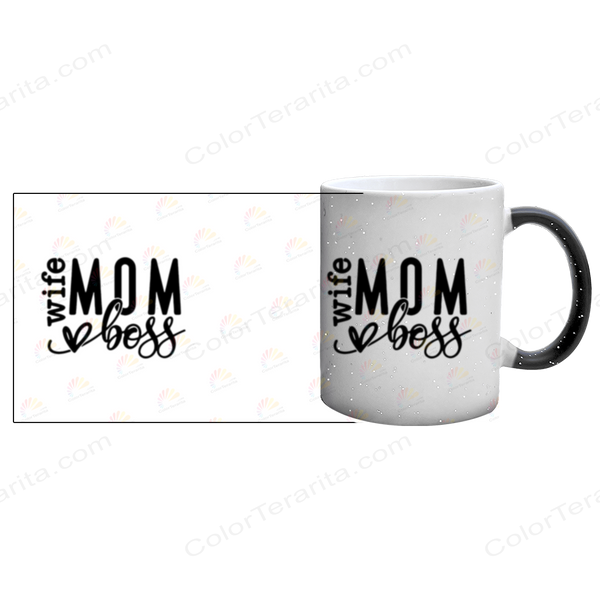 Чашка для Мами, хамелеон з блискітками з принтом - Wife MOM boss (Дружина Мама Босс) 1.1.65 фото