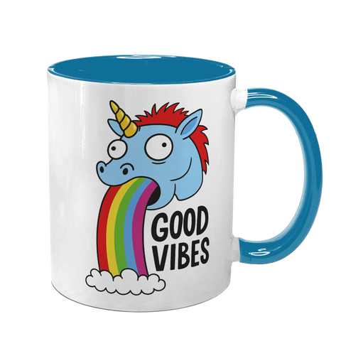 Чашка с единорогом, голубая с принтом - Good Vibes 10.74 фото