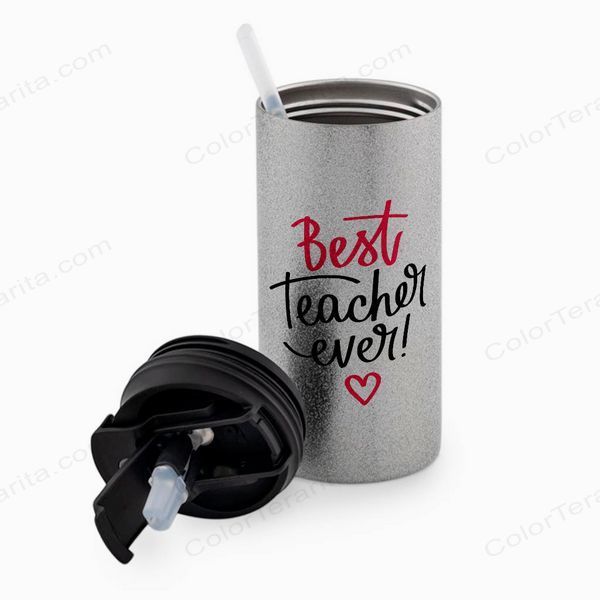 Термокружка для вчителя, гліттер сріб 450: best teacher 9.2.42-450GS фото