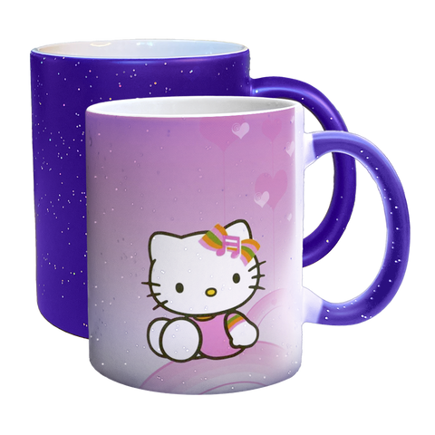 Чашка хелло китти, хамелеон синій з блискітками з принтом - Hello Kitty 5.40 фото