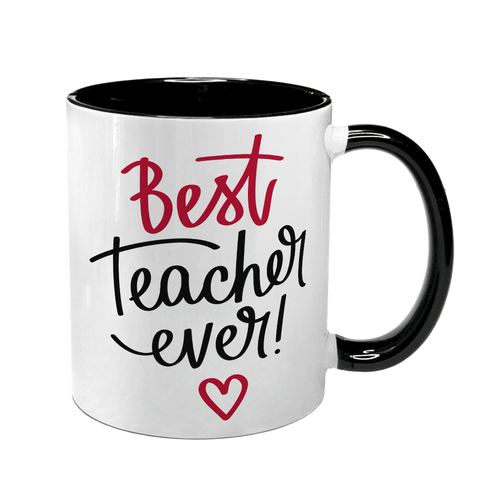 Чашка для учителя, черная с принтом - best teacher ever 9.2.42 фото