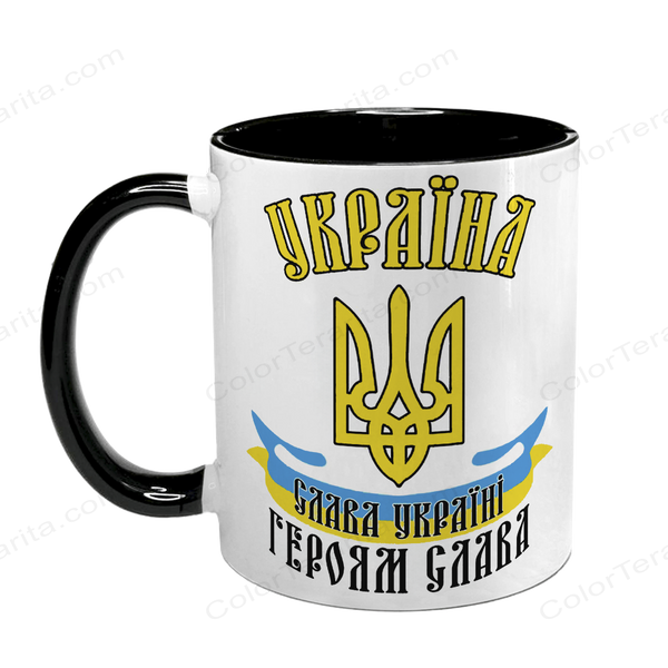 Чашка черная с принтом - Слава Украине! 4.7 фото