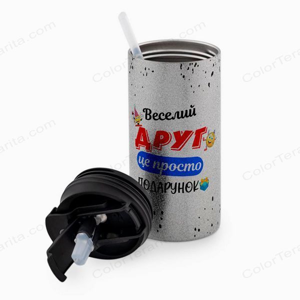 Термокружка для Друга, гліттер срібн. 450: веселий Друг 1.22.21-450GS фото
