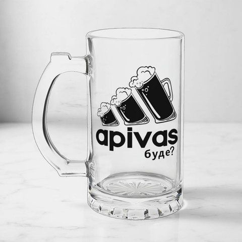 Бокал 0,5л пивной, прозрачный с принтом - APIVAS будет? 11.14-05KS фото