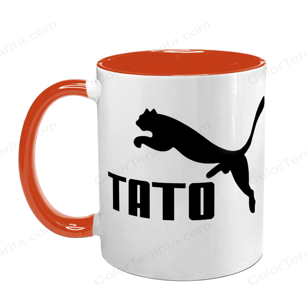 Чашка для Татка, помаранчева з принтом: TATO (з пумою) 1.2.11 фото